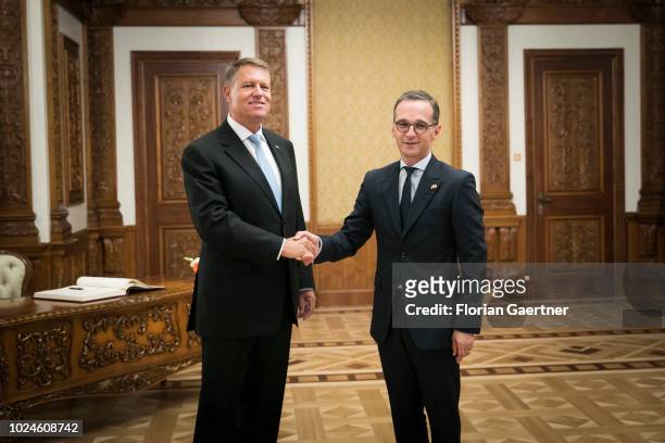 German Foreign Minister Heiko Maas meets Klaus Iohannis , President of Romania, on August 27, 2018 in Bucharest, Romania. Maas travels to Romania to...