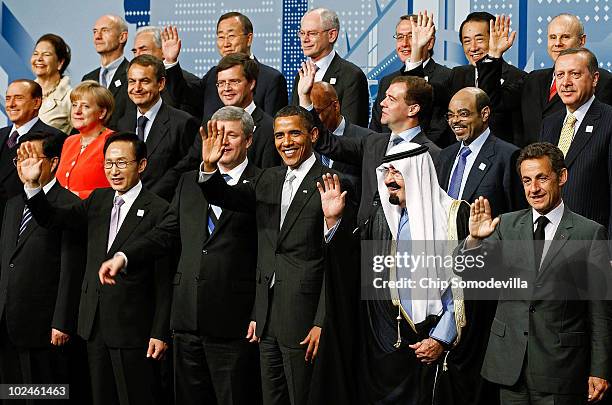 Leaders from around the world pose for the G20 Summit "family photograph" June 27, 2010 in Toronto, Canada. The leaders in attendance include U.S....