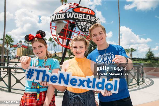 Walt Disney Television via Getty Imagess American Idol Season 1 winner Maddie Poppe , runner-up Caleb Lee Hutchinson and finalist Catie Turner make a...