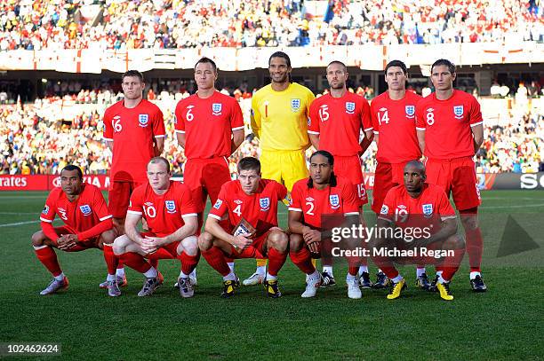 The England team line up ahead of the 2010 FIFA World Cup South Africa Round of Sixteen match between Germany and England at Free State Stadium on...