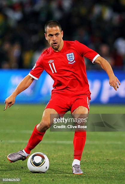 Joe Cole of England with the ball during the 2010 FIFA World Cup South Africa Round of Sixteen match between Germany and England at Free State...