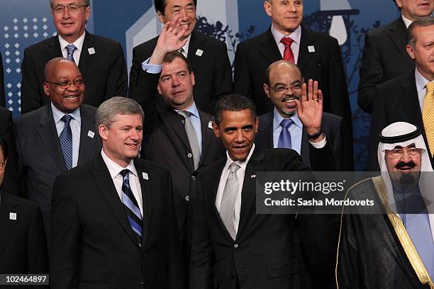 World leaders pose for a group photo during the G20 summit June 27, 2010 in Toronto, Ontario, Canada. The leaders in attendance include U.S....