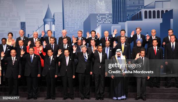 World leaders pose for a group photo during the G20 summit June 27, 2010 in Toronto, Ontario, Canada. The leaders in attendance include U.S....