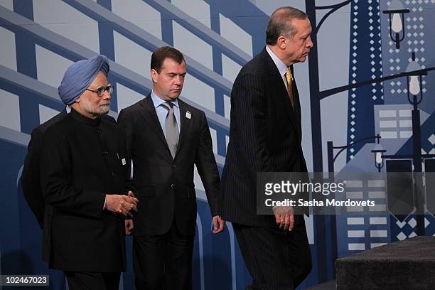 Indian Prime Minister Manmohan Sighh, Russian President Dmitry Medvedev, Turkish Prime Minister Tayyip Erdorgan and other world leaders arrive for a...