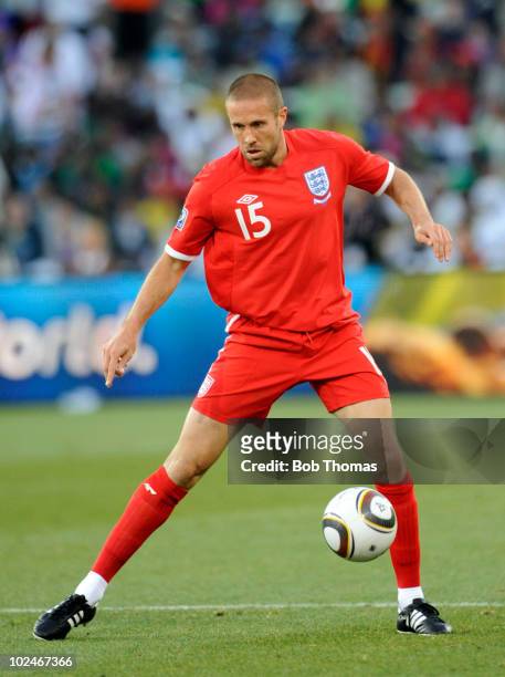 Matthew Upson of England controls the ball during the 2010 FIFA World Cup South Africa Round of Sixteen match between Germany and England at Free...