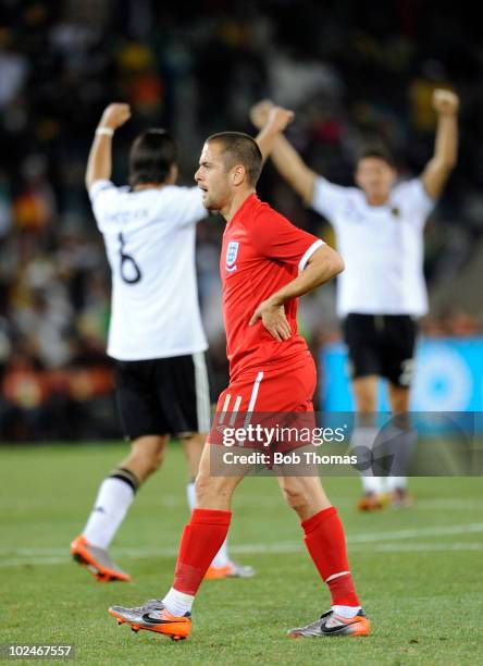 Joe Cole England walks off the pitch after the finish of the 2010 FIFA World Cup South Africa Round of Sixteen match between Germany and England at...