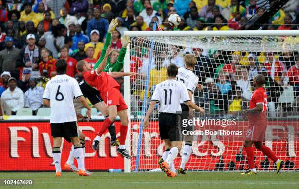 Matthew Upson of England scores a goal during the 2010 FIFA World Cup South Africa Round of Sixteen match between Germany and England at Free State...