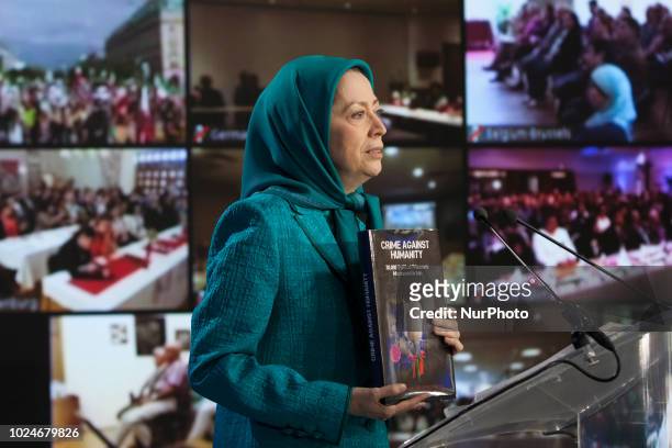 Maryam Rajavi, Auvers-sur-Oise, France - Iranians commemorated the 30,000 political prisoners massacred in 1988 in Iran, in an online conference...