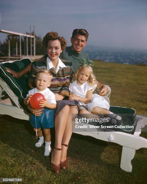 American actor Ronald Reagan and his wife, actress Jane Wyman with their children Maureen and Michael, circa 1946.