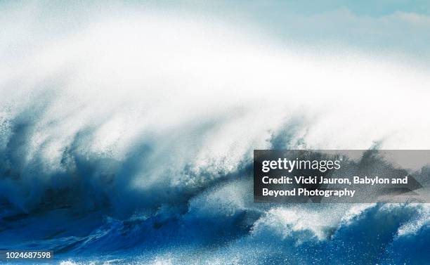 dramatic wave with spray back at jones beach in winter - forte beach photos et images de collection