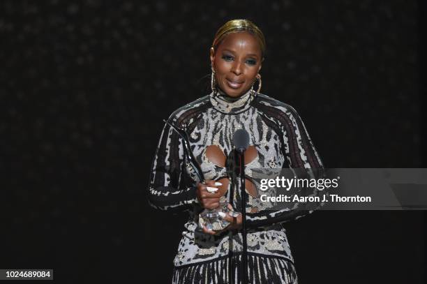 Singer/Songwriter and Star Power Award recipient Mary J. Blige speaks on stage during the 2018 Black Girls Rock! at New Jersey Performing Arts Center...