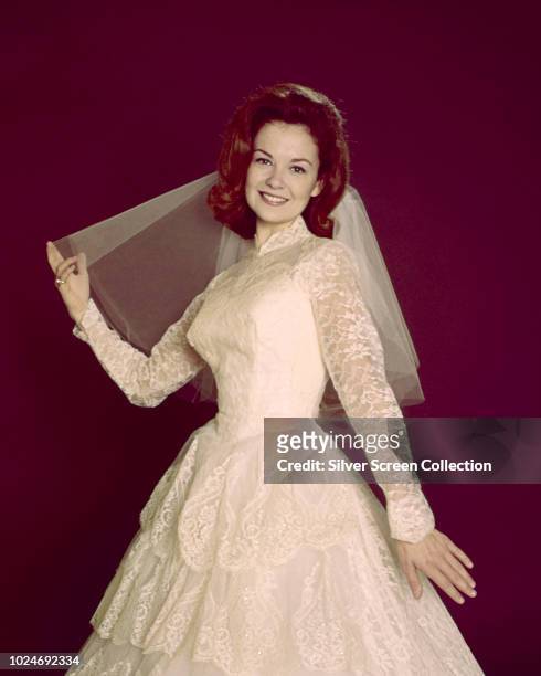 American actress Shelley Fabares in a wedding dress, circa 1965.
