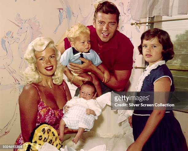 American actress Jayne Mansfield with her husband Mickey Hargitay, and children Jayne Marie , Miklos and baby Zoltan, 1960.