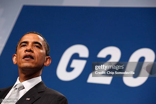 President Barack Obama walks out to give a press conference at the conclusion of the G20 Summit June 27, 2010 in Toronto, Canada. Obama said that the...