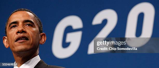 President Barack Obama walks out to give a press conference at the conclusion of the G20 Summit June 27, 2010 in Toronto, Canada. Obama said that the...