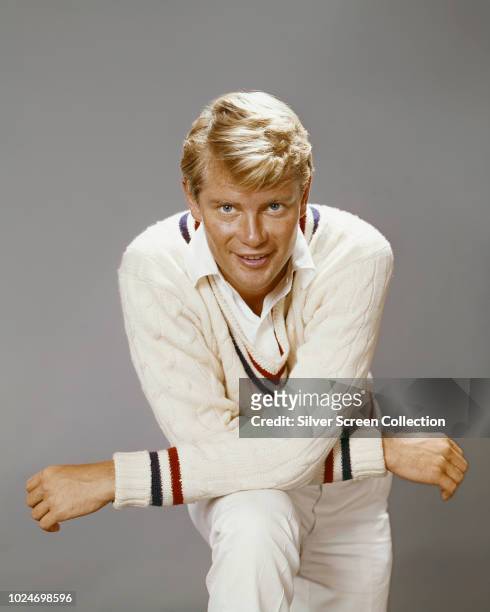 American actor Troy Donahue dressed for cricket, circa 1965.