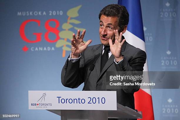 French President Nicolas Sarkozy speaks during his press conference at the G20 Summit on June 27, 2010 in Toronto,Canada. According to news reports...