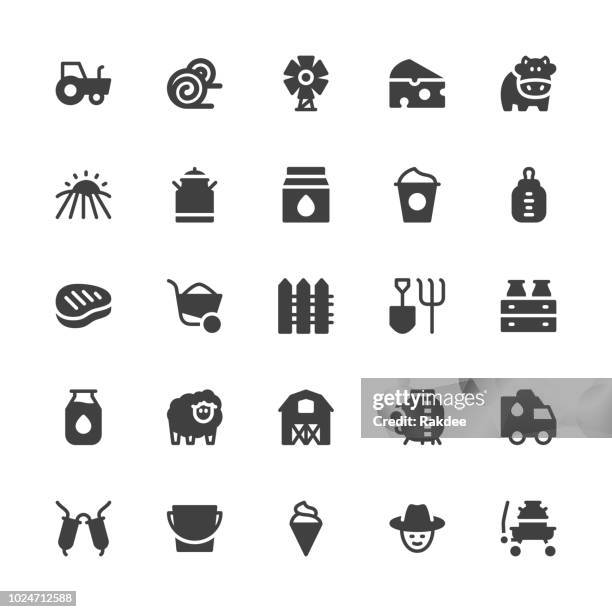 dairy farm icons - gray series - dairy factory stock illustrations