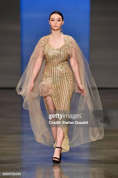 Model walks the runway in a design by Cecilia Kang Couture during the New Generation Emerging Couture show during New Zealand Fashion Week 2018 at...