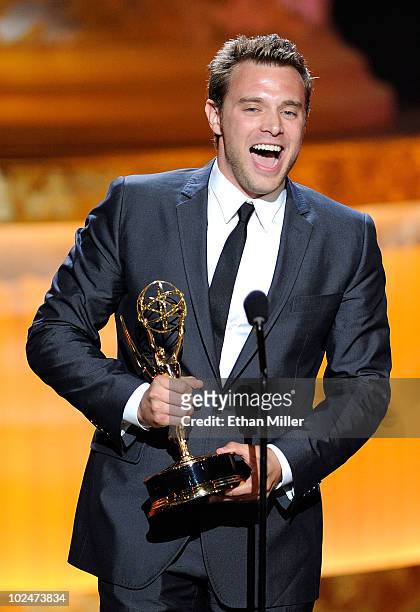 Actor Billy Miller accepts the award for Outstanding Supporting Actor onstage at the 37th Annual Daytime Entertainment Emmy Awards held at the Las...