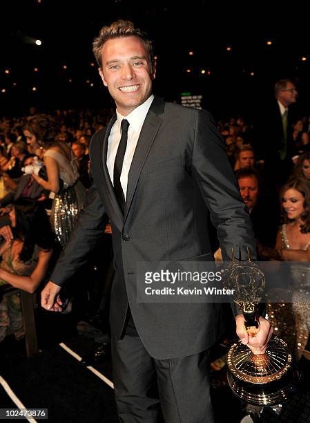 Actor Billy Miller with the Best Supporting Actor In A Drama Series Award backstage during the 37th Annual Daytime Entertainment Emmy Awards held at...