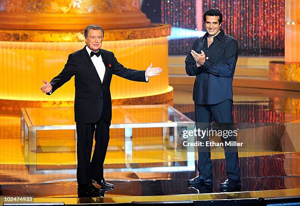 Personality Regis Philbin and magician David Copperfield speak onstage at the 37th Annual Daytime Entertainment Emmy Awards held at the Las Vegas...