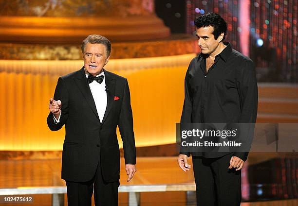 Magician David Copperfield introduces host Regis Philbin onstage at the 37th Annual Daytime Entertainment Emmy Awards held at the Las Vegas Hilton on...