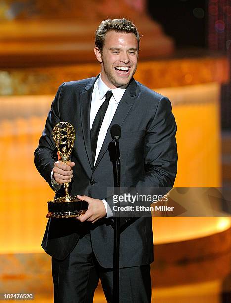Actor Billy Miller accepts the Best Supporting Actor In A Drama Series Award onstage at the 37th Annual Daytime Entertainment Emmy Awards held at the...