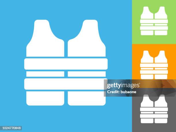 life vest flat icon on blue background - life jacket stock illustrations