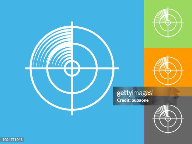 radar-bildschirm flach-symbol auf blauem hintergrund - radar stock-grafiken, -clipart, -cartoons und -symbole