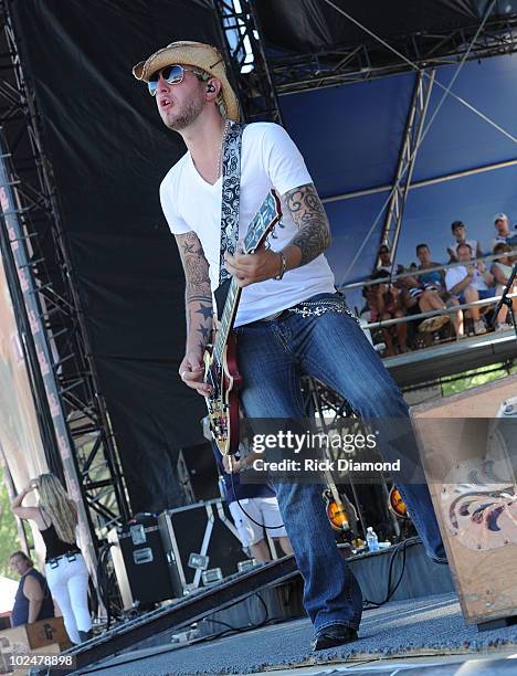 Mike Gossin of Country Rock Group Gloriana performs at the 2010 Country Stampede music festival at Tuttle Creek State Park on June 27, 2010 in...