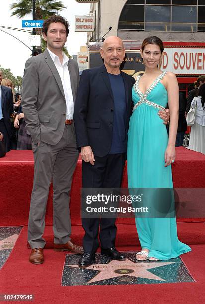 Sir Ben Kingsley who was honored with a star on the Hollywood Walk Of Fame stands with his wife Daniela Lavender and son Edmund Kingsley on May 27,...