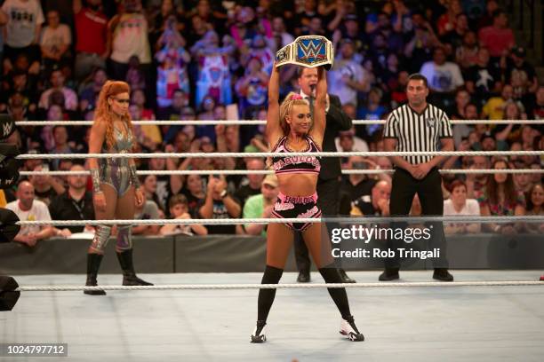 Professional Wrestling: WWE SummerSlam: Carmella victorious during match at Barclays Center. Brooklyn, NY 8/19/2018 CREDIT: Rob Tringali