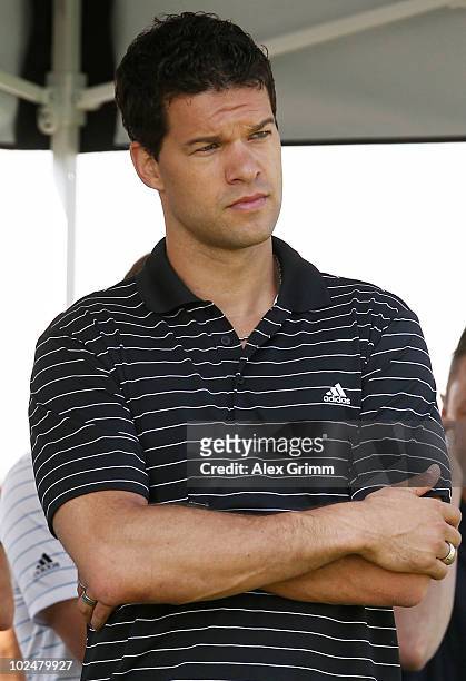 German football player Michael Ballack reacts during his visit at the TaylorMade-adidas Golf Pro-Am tournament on June 28, 2010 in Herzogenaurach,...