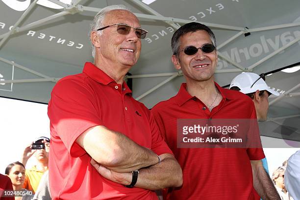 Franz Beckenbauer and Herbert Hainer, CEO of German sportswear and equipment group Adidas, attend the TaylorMade-adidas Golf Pro-Am tournament on...