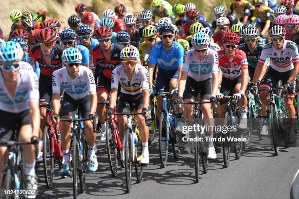 Sergio Luis Henao Montoya of Colombia and Team Sky / Tao Geoghegan Hart of Great Britain and Team Sky / Michal Kwiatkowski of Poland and Team Sky Red...