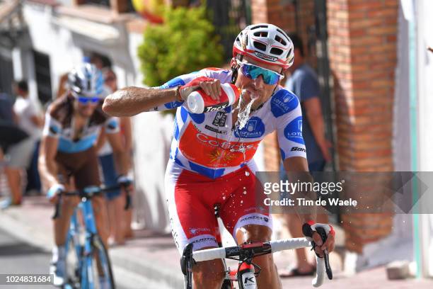 Luis Angel Mate of Spain and Team Cofidis Polka Dot Mountain Jersey / Tacx Drinking Bottle / Refreshing / Ben Gastauer of Luxembourg and Team AG2R La...