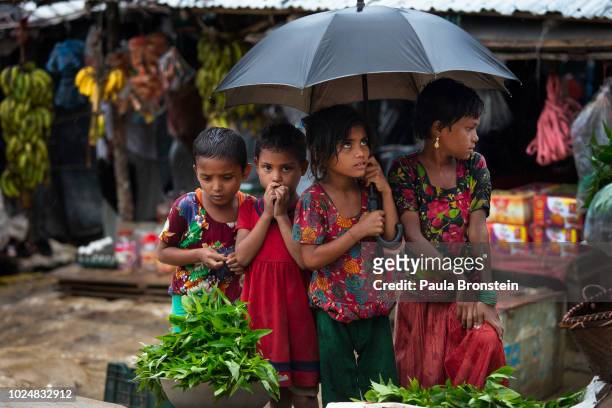 Monsoon rains hit the refugee camps August 28, 2018 in Unchiprang refugee camp, Cox's Bazar, Bangladesh. UN investigators said on Monday that...