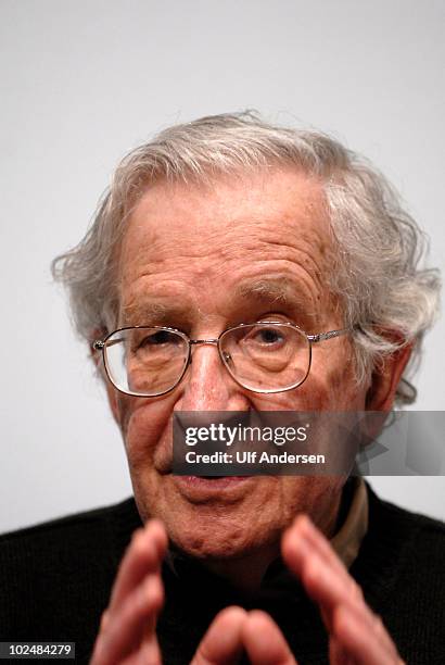 American linguist and political activist Noam Chomsky after public conference held on may 30, 2010 in Paris, France.