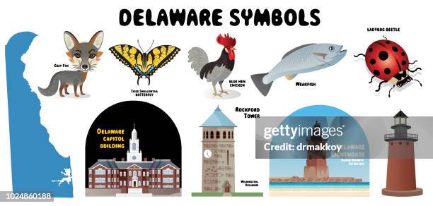 ilustraciones, imágenes clip art, dibujos animados e iconos de stock de símbolos de delaware - wilmington delaware