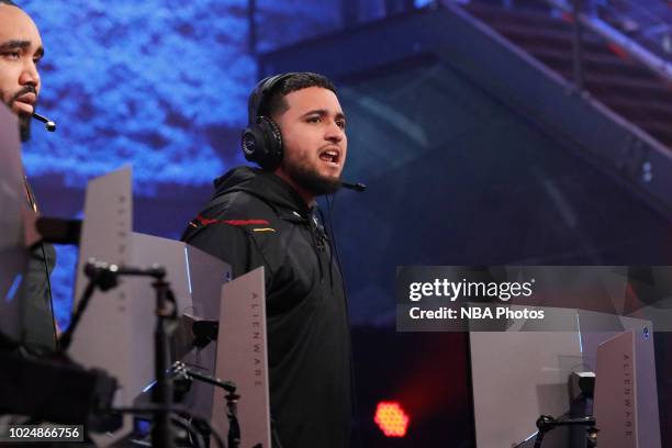 Hotshot of Heat Check Gaming reacts during the game against 76ers Gaming Club during the Semifinals of the NBA 2K League Playoffs on August 18, 2018...