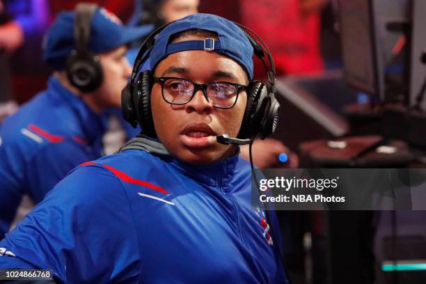 Of 76ers Gaming Club during the game against Heat Check Gaming during the Semifinals of the NBA 2K League Playoffs on August 18, 2018 at the NBA 2K...