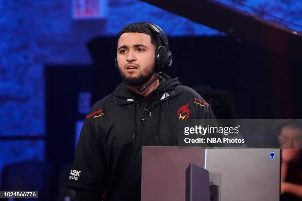 Hotshot of Heat Check Gaming reacts during the game against 76ers Gaming Club during the Semifinals of the NBA 2K League Playoffs on August 18, 2018...