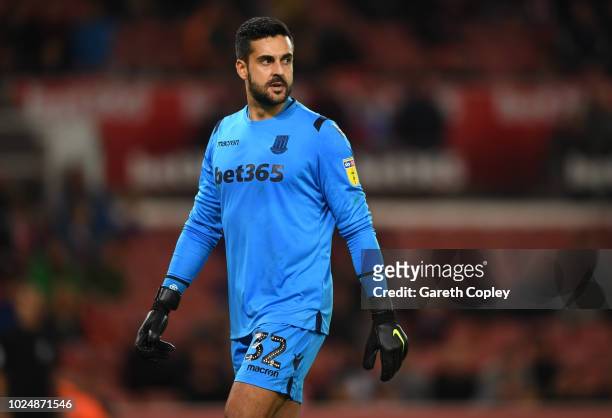 Adam Federici of Stoke City during the Carabao Cup Second Round match between Stoke City and Huddersfield Town at Bet365 Stadium on August 28, 2018...