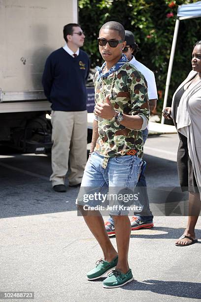Musician Pharrell Williams of N.E.R.D. Arrives at the 2010 BET Awards held at the Shrine Auditorium on June 27, 2010 in Los Angeles, California.