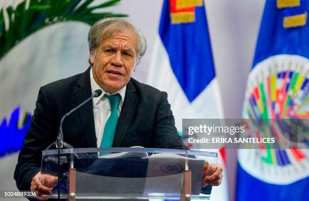 The Secretary-General of the Organization of American States , Uruguayan Luis Almagro delivers a speech during a forum within celebrations for the...