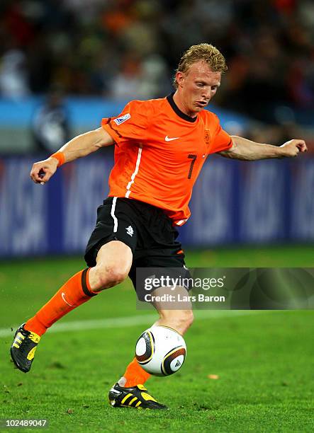 Dirk Kuyt of the Netherlands in action during the 2010 FIFA World Cup South Africa Round of Sixteen match between Netherlands and Slovakia at Durban...