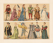 Renaissance costumes (15th and 16th century), chromolithograph, published in 1897