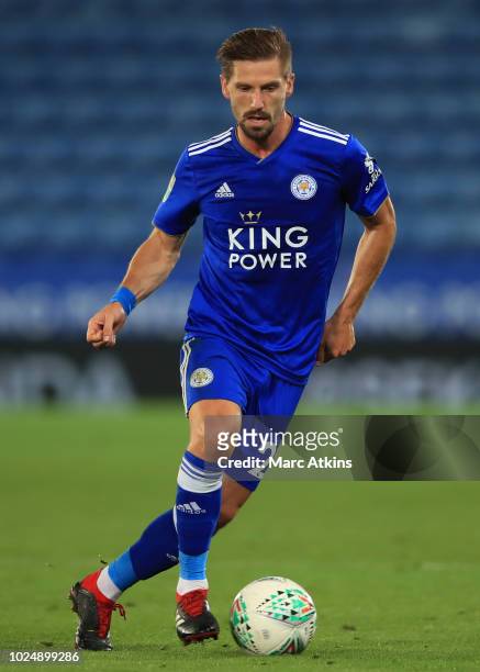 Adrien Silva of Leicester City during the Carabao Cup Second Round match between Leicester City and Fleetwood Town at The King Power Stadium on...