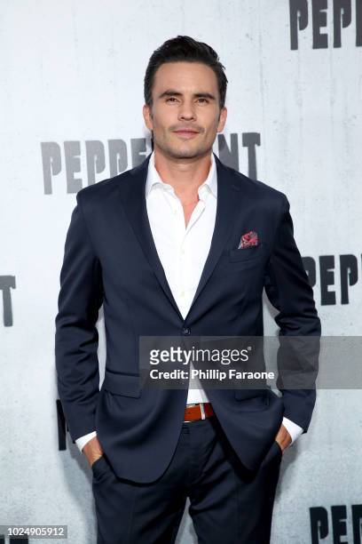 Juan Pablo Raba attends the premiere of STX Entertainment's "Peppermint" at Regal Cinemas L.A. LIVE Stadium 14 on August 28, 2018 in Los Angeles,...